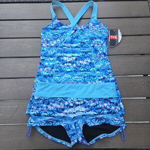 TYR Womens Durafast Sundrata Active Set Tank Boyshort Set Sz S NEW Sample Set